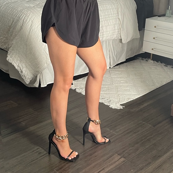 Gold Chunky Ankle Strap High Heels - Picture 11 of 16